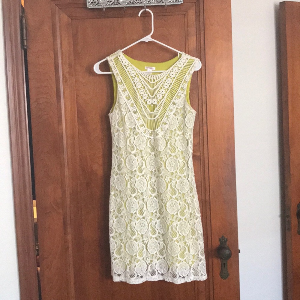 Lime green dress with lace over lay